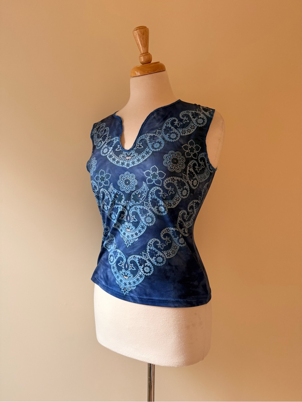 Vintage Garage Y2K Blue Paisley Stretch Top